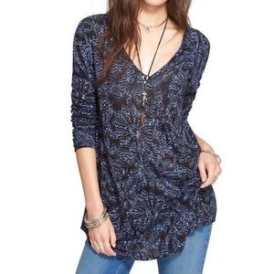Free People V-Neck Printed Blouse
